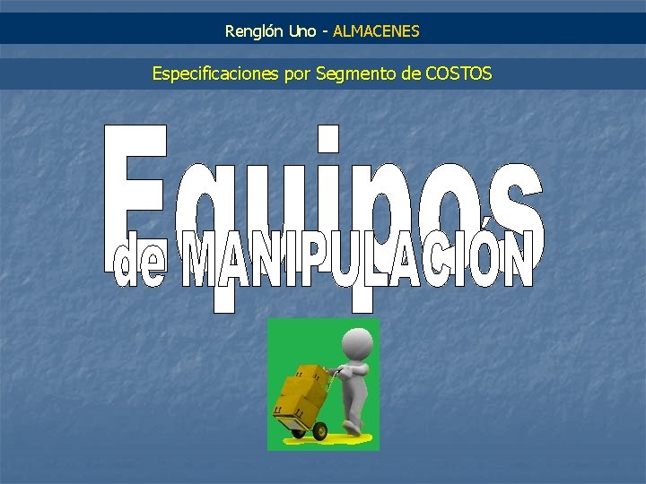 Renglón Uno - ALMACENES Especificaciones por Segmento de COSTOS 