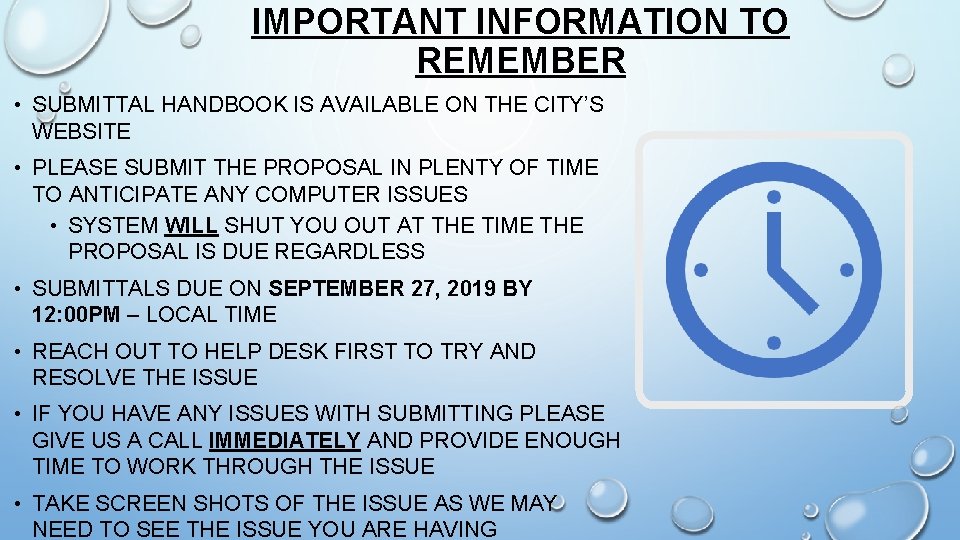 IMPORTANT INFORMATION TO REMEMBER • SUBMITTAL HANDBOOK IS AVAILABLE ON THE CITY’S WEBSITE •