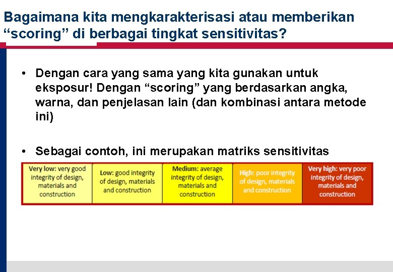 Bagaimana kita mengkarakterisasi atau memberikan “scoring” di berbagai tingkat sensitivitas? • Dengan cara yang Bagaimana kita mengkarakterisasi atau memberikan “scoring” di berbagai tingkat sensitivitas? • Dengan cara yang