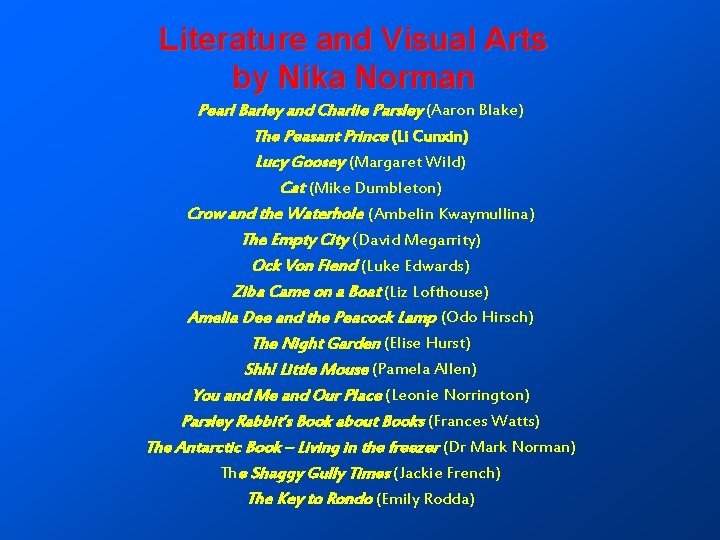 Literature and Visual Arts by Nika Norman Pearl Barley and Charlie Parsley (Aaron Blake)