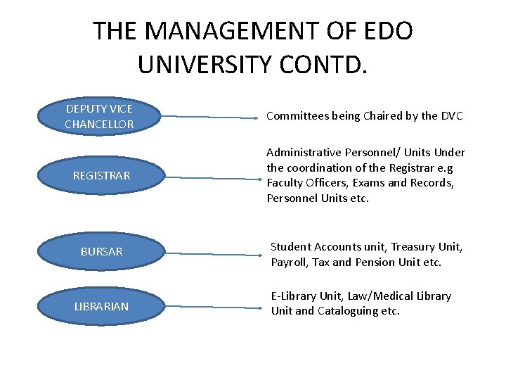 THE MANAGEMENT OF EDO UNIVERSITY CONTD. DEPUTY VICE CHANCELLOR Committees being Chaired by the