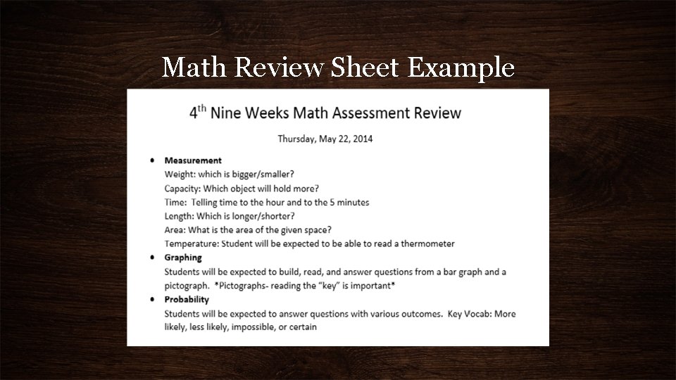 Math Review Sheet Example 