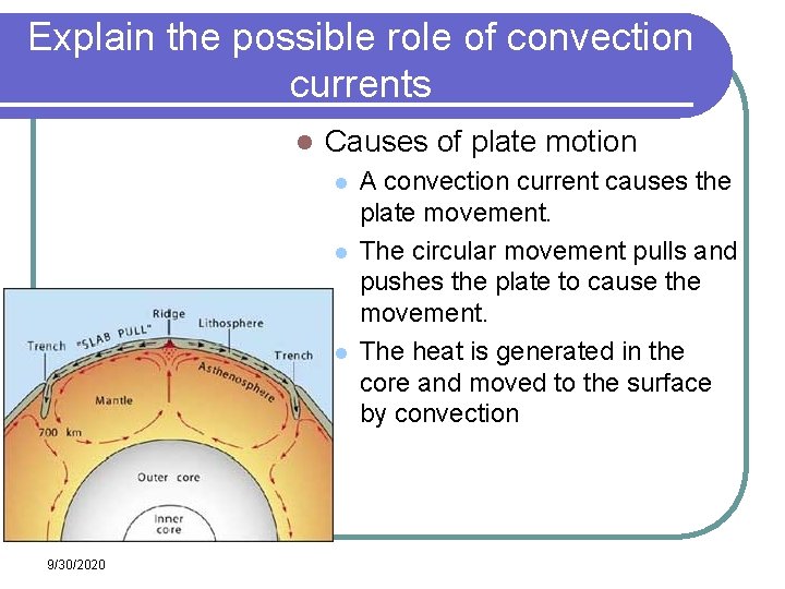 Explain the possible role of convection currents l Causes of plate motion l l Explain the possible role of convection currents l Causes of plate motion l l