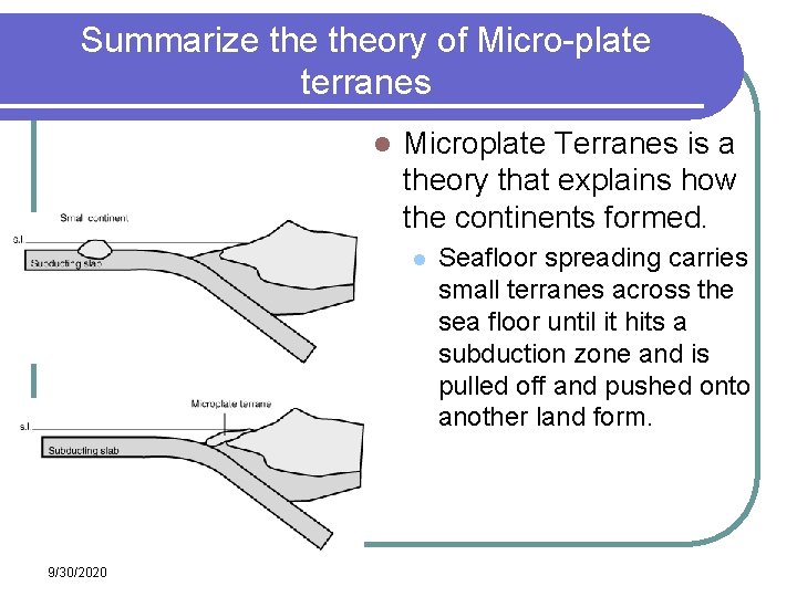 Summarize theory of Micro-plate terranes l Microplate Terranes is a theory that explains how Summarize theory of Micro-plate terranes l Microplate Terranes is a theory that explains how