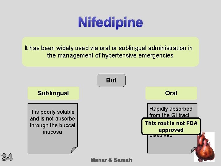 Nifedipine It has been widely used via oral or sublingual administration in the management