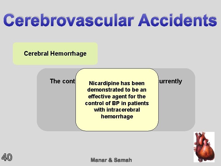 Cerebrovascular Accidents Cerebral Hemorrhage The controlled. Nicardipine lowering of BP is currently hasthe been