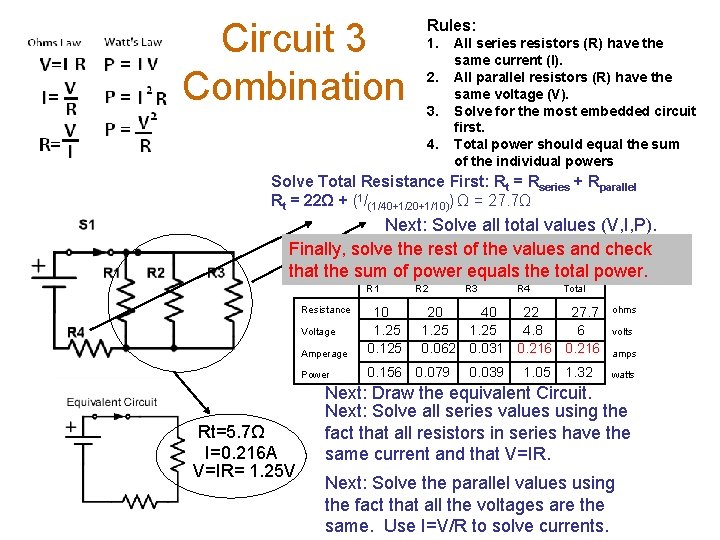 Circuit 3 Combination Rules: 1. 2. 3. 4. All series resistors (R) have the
