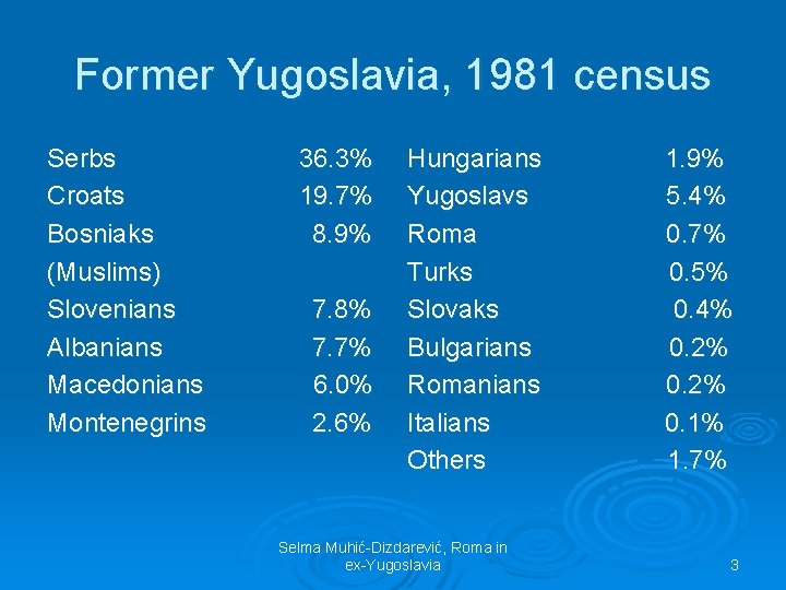 Former Yugoslavia, 1981 census Serbs Croats Bosniaks (Muslims) Slovenians Albanians Macedonians Montenegrins 36. 3%