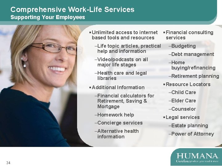 Comprehensive Work-Life Services Supporting Your Employees § Unlimited access to internet § Financial consulting
