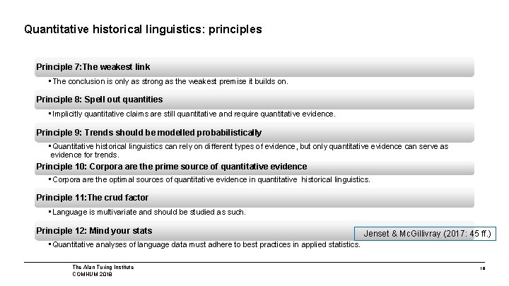 Quantitative historical linguistics: principles Principle 7: The weakest link • The conclusion is only