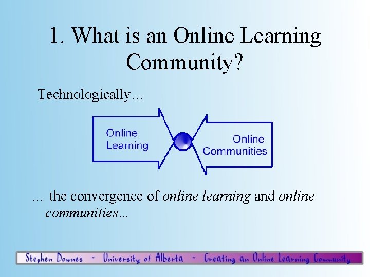 1. What is an Online Learning Community? Technologically… … the convergence of online learning