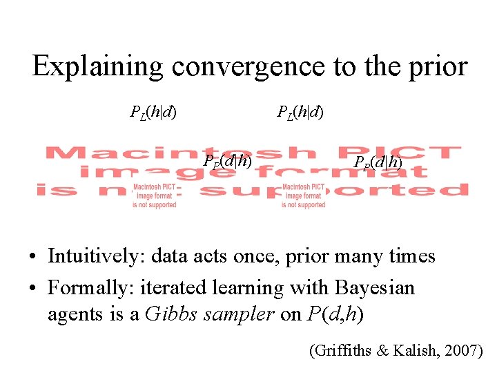 Explaining convergence to the prior PL(h|d) PP(d|h) • Intuitively: data acts once, prior many