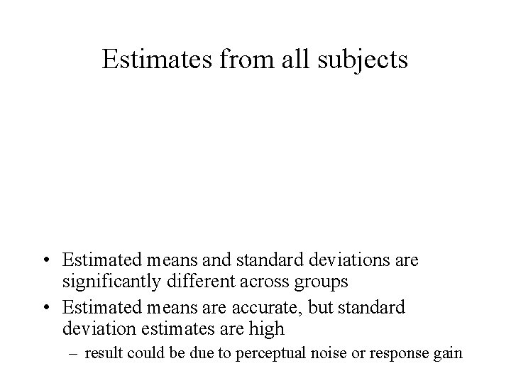 Estimates from all subjects • Estimated means and standard deviations are significantly different across