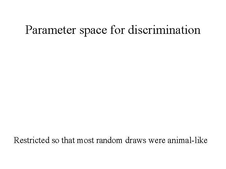 Parameter space for discrimination Restricted so that most random draws were animal-like 