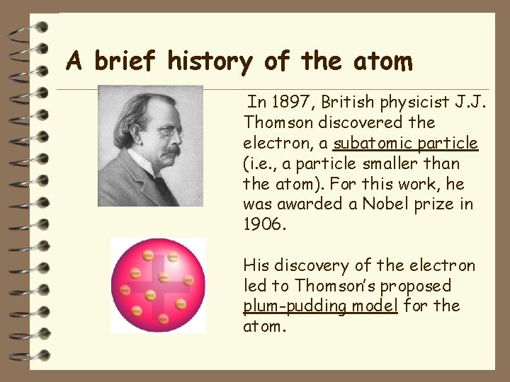 A brief history of the atom In 1897, British physicist J. J. Thomson discovered