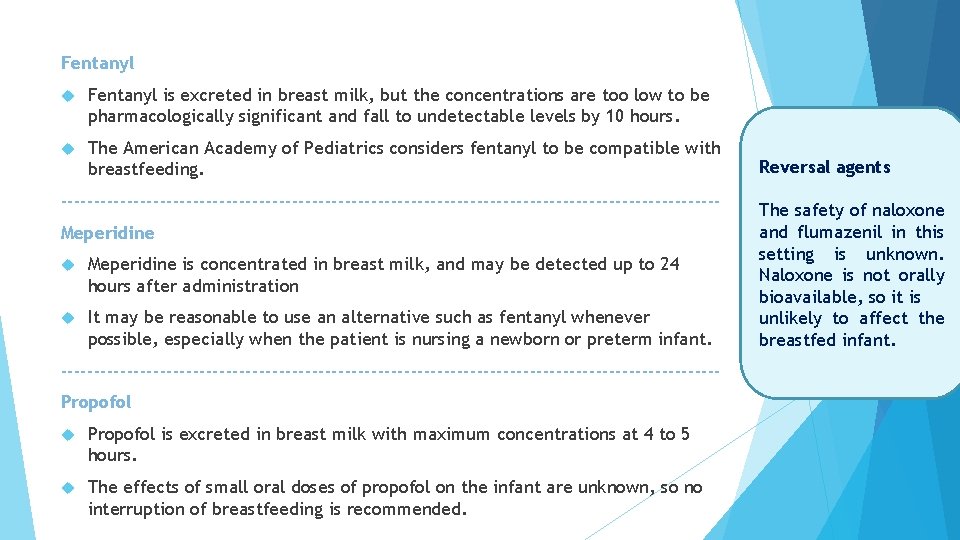 Fentanyl is excreted in breast milk, but the concentrations are too low to be