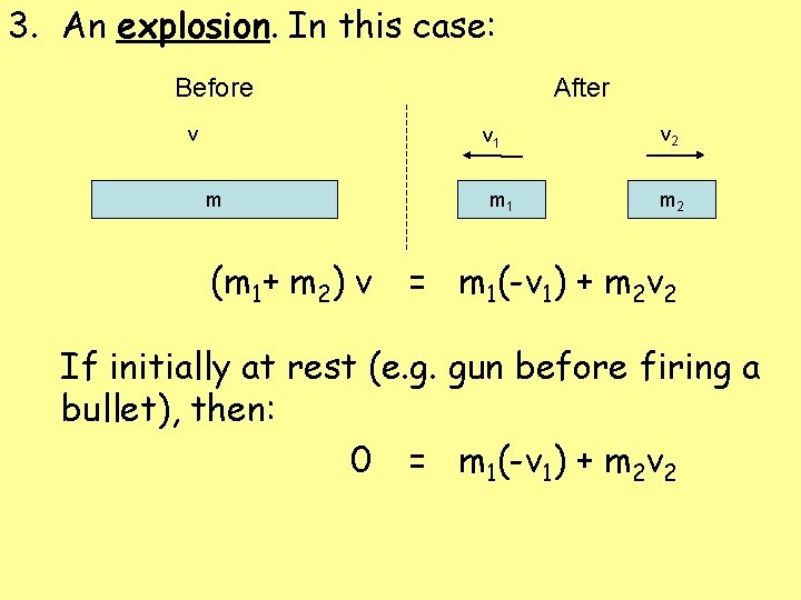 3. An explosion. In this case: Before v After v 1 m (m 1+