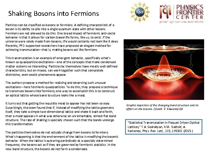 Shaking Bosons into Fermions Particles can be classified as bosons or fermions. A defining