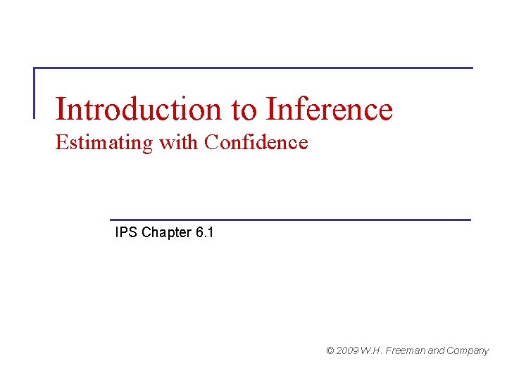 Introduction to Inference Estimating with Confidence IPS Chapter 6. 1 © 2009 W. H.