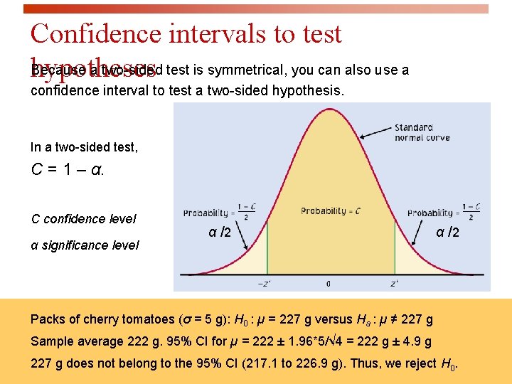 Confidence intervals to test Because a two-sided test is symmetrical, you can also use