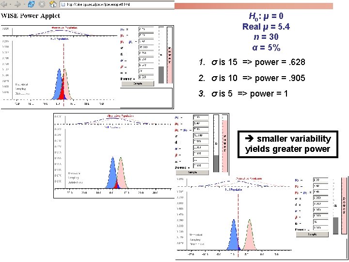 Ho: µ = 0 Real µ = 5. 4 n = 30 α =