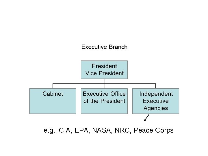 e. g. , CIA, EPA, NASA, NRC, Peace Corps 