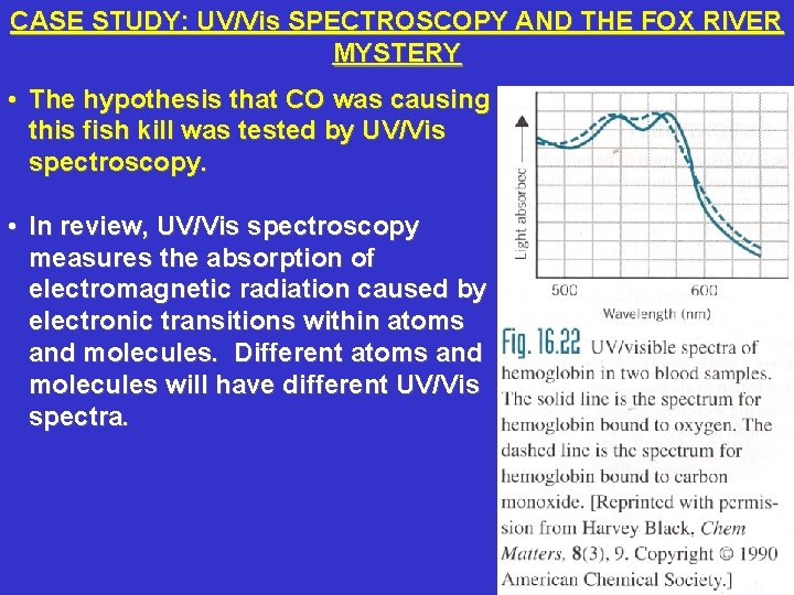 CASE STUDY: UV/Vis SPECTROSCOPY AND THE FOX RIVER MYSTERY • The hypothesis that CO