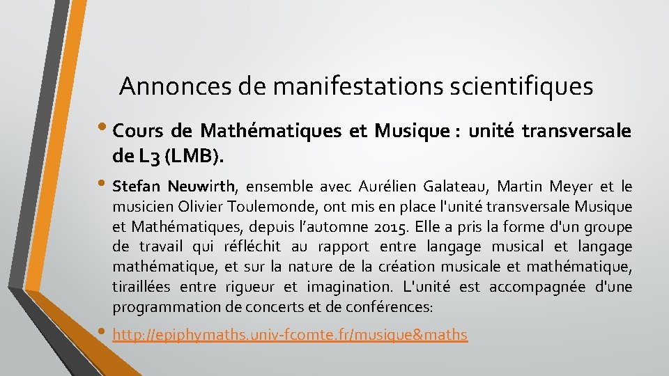 Annonces de manifestations scientifiques • Cours de Mathématiques et Musique : unité transversale de