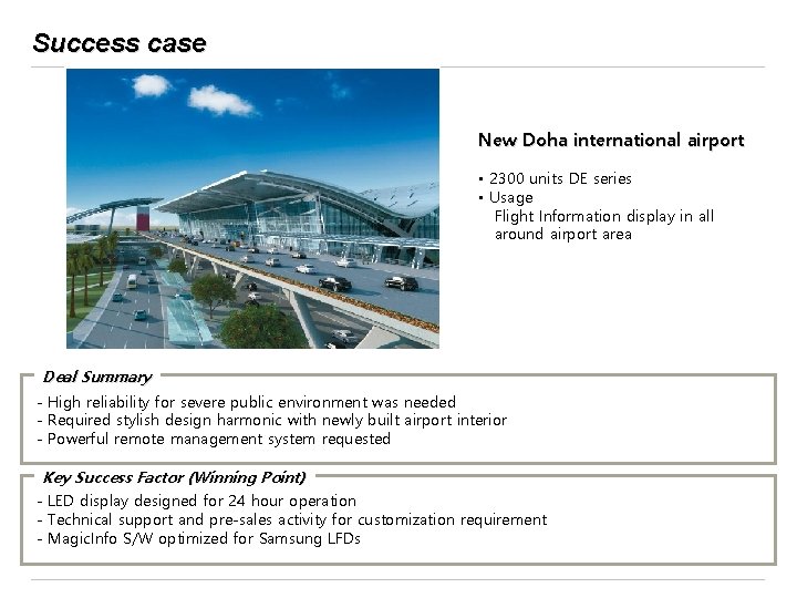 Success case New Doha international airport • 2300 units DE series • Usage Flight