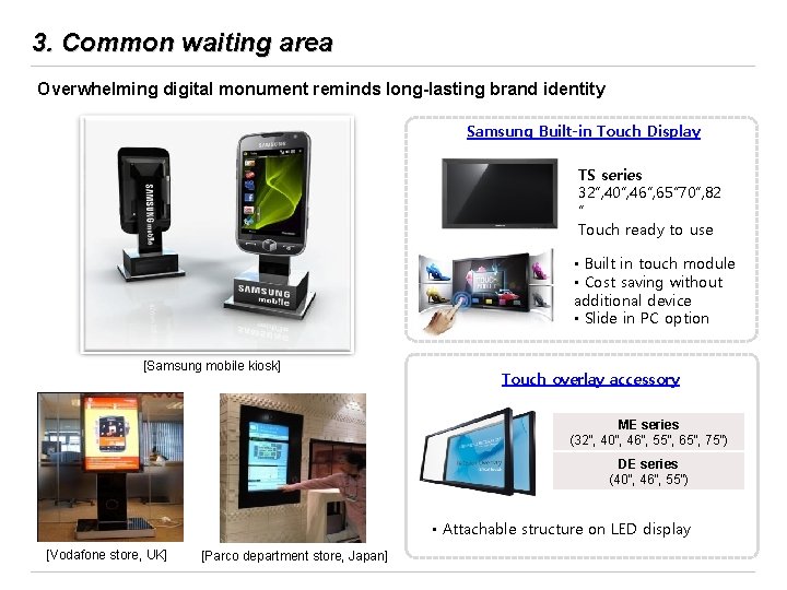 3. Common waiting area Overwhelming digital monument reminds long-lasting brand identity Samsung Built-in Touch