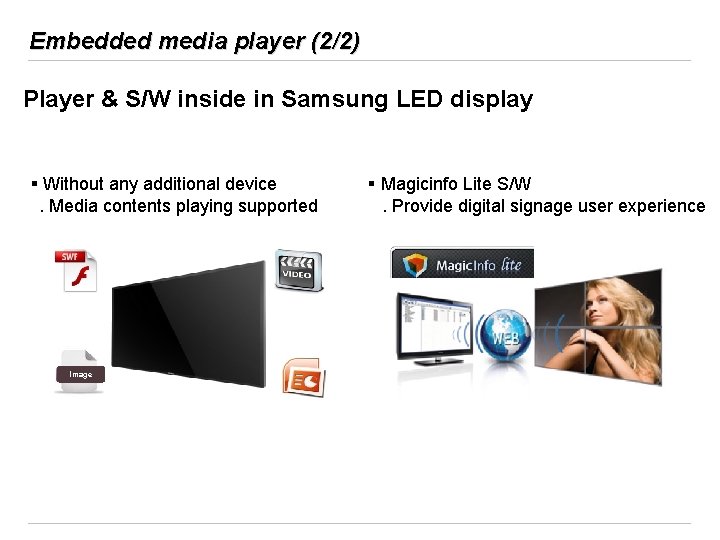 Embedded media player (2/2) Player & S/W inside in Samsung LED display § Without