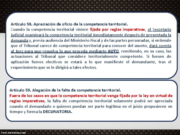 Artículo 58. Apreciación de oficio de la competencia territorial. Cuando la competencia territorial viniere