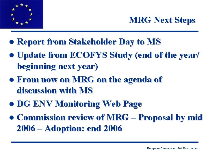MRG Next Steps Report from Stakeholder Day to MS l Update from ECOFYS Study