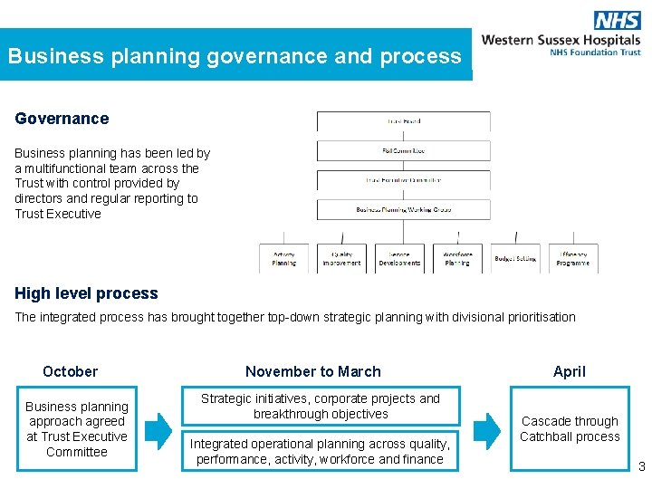 Business planning governance and process Governance Business planning has been led by a multifunctional