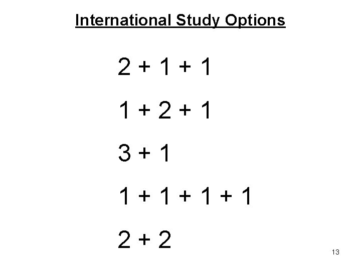 International Study Options 2+1+1 1+2+1 3+1 1+1+1+1 2+2 13 International Study Options 2+1+1 1+2+1 3+1 1+1+1+1 2+2 13
