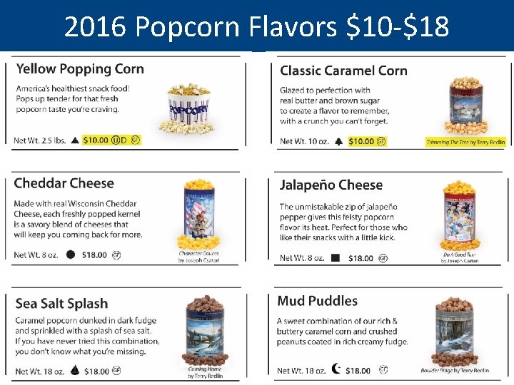 2016 Popcorn Flavors $10 -$18 