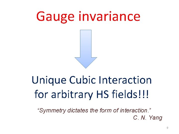 Gauge invariance Unique Cubic Interaction for arbitrary HS fields!!! “Symmetry dictates the form of