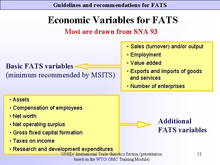 Guidelines and recommendations for FATS Economic Variables for FATS Most are drawn from SNA Guidelines and recommendations for FATS Economic Variables for FATS Most are drawn from SNA