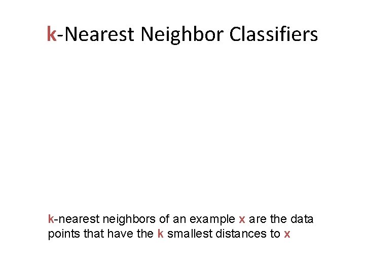 k-Nearest Neighbor Classifiers k-nearest neighbors of an example x are the data points that k-Nearest Neighbor Classifiers k-nearest neighbors of an example x are the data points that