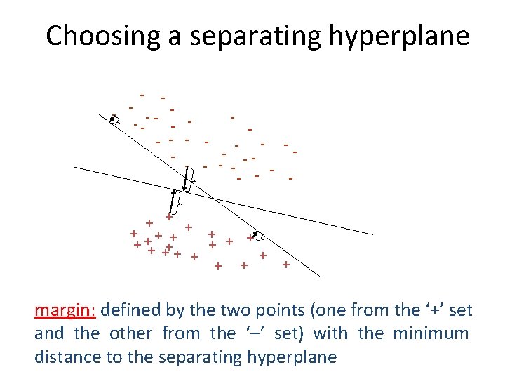 Choosing a separating hyperplane - - --- - - -- - + + ++ Choosing a separating hyperplane - - --- - - -- - + + ++