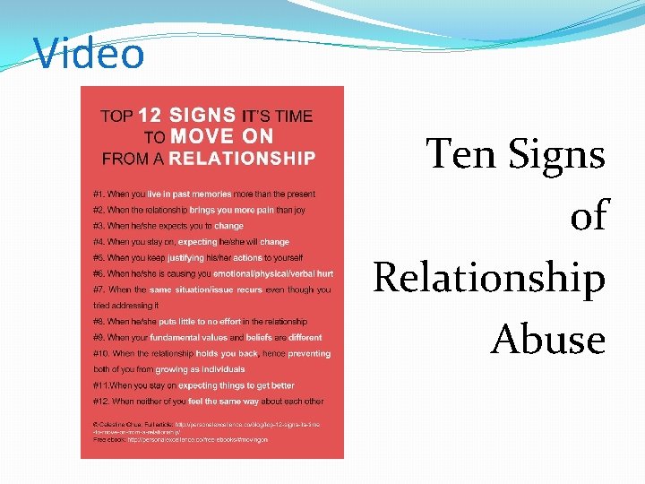 Video Ten Signs of Relationship Abuse 