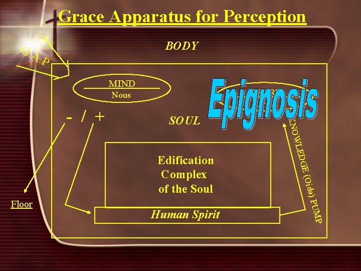 Grace Apparatus for Perception BODY G. A . P. MIND HEART Nous SOUL )