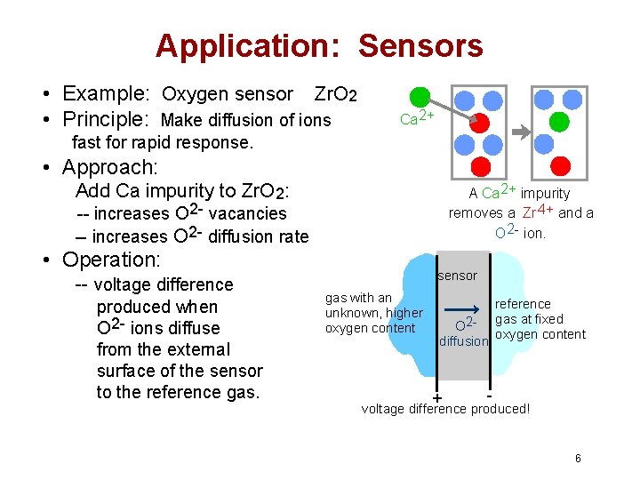 Application: Sensors • Example: Oxygen sensor Zr. O 2 • Principle: Make diffusion of