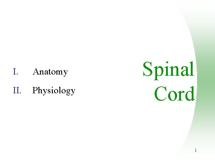 I. Anatomy II. Physiology Spinal Cord 1 