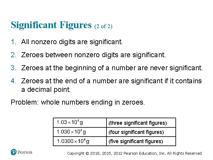 Significant Figures (2 of 2) 1. All nonzero digits are significant. 2. Zeroes between