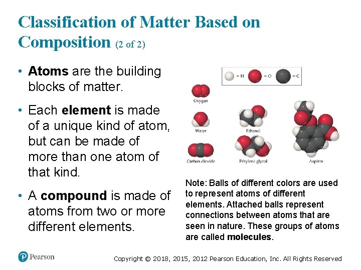Classification of Matter Based on Composition (2 of 2) • Atoms are the building