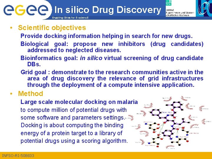 In silico Drug Discovery Enabling Grids for E-scienc. E • Scientific objectives Provide docking