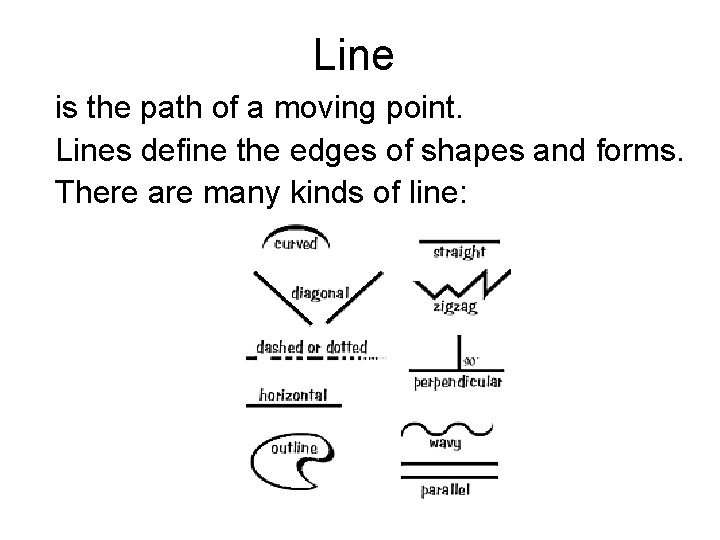 Line is the path of a moving point. Lines define the edges of shapes Line is the path of a moving point. Lines define the edges of shapes