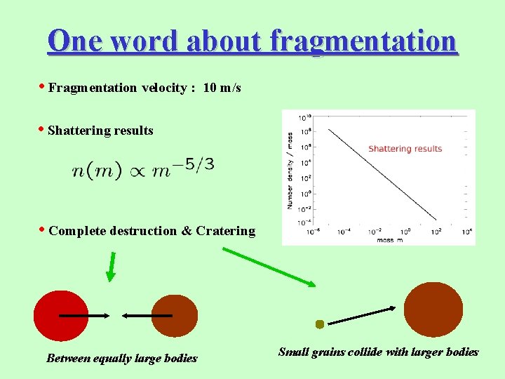 One word about fragmentation • Fragmentation velocity : 10 m/s • Shattering results •