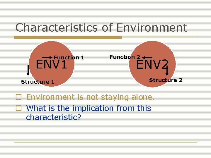 Characteristics of Environment Function 1 ENV 1 Structure 1 Function 2 ENV 2 Structure
